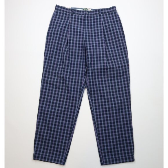 Vintage 80s 90s Izod Mens 36x32 Faded Wide Leg Chino Pants Trousers Plaid Cotton